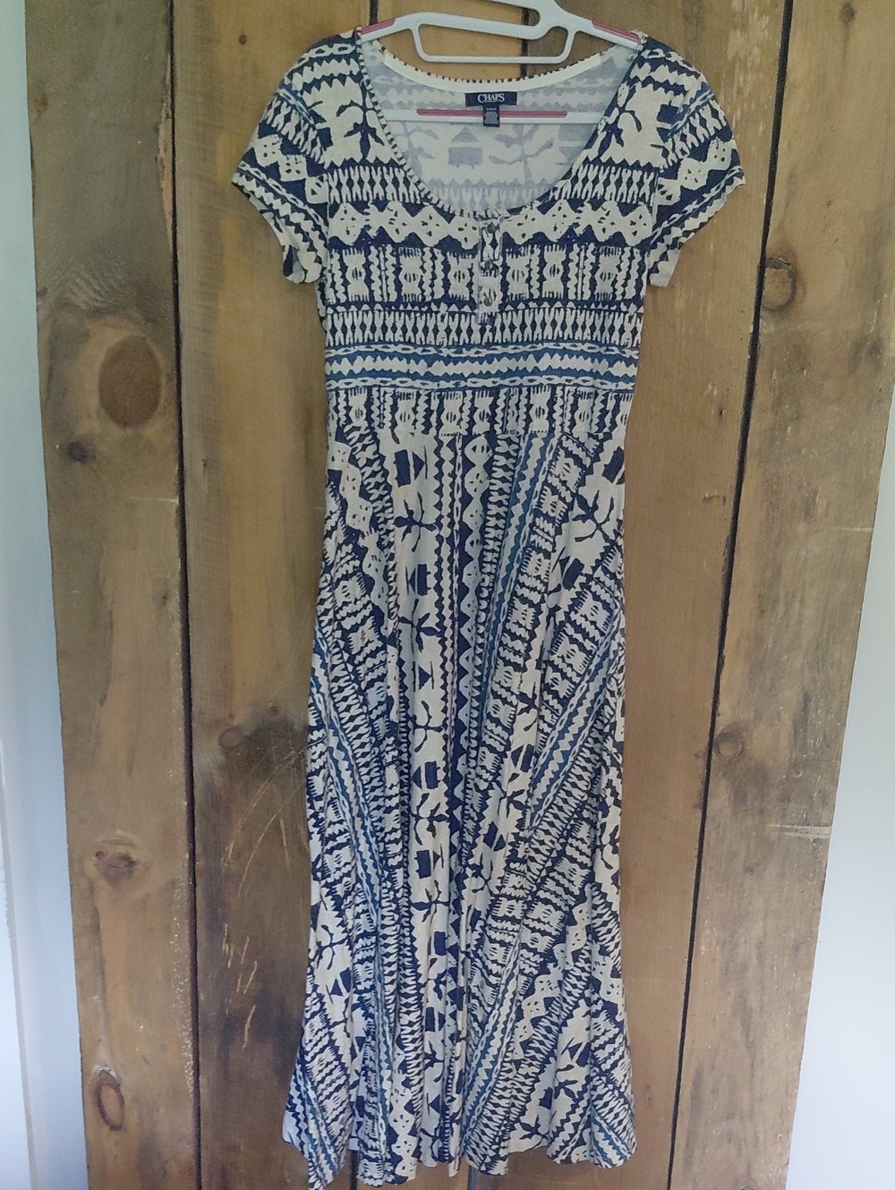 Chaps Navy and Cream Tribal Print Maxi Dress